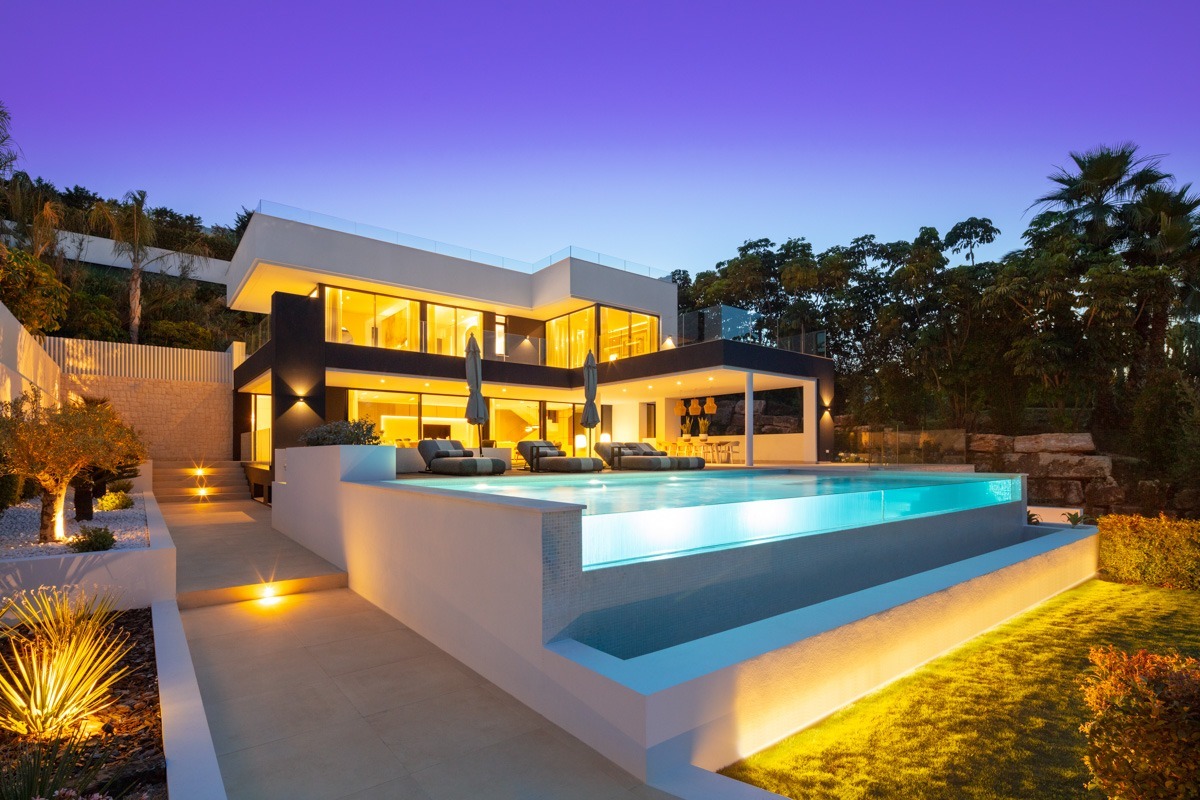 Luxurious L.A.-style villa exterior at night - Nueva Andalucia - Marbella
